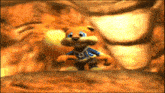 a cartoon character with a blue shirt that says ' e ' on it