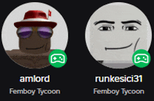 two avatars with the names amlord and runkesici31 written on them