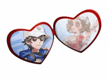 a pair of heart shaped sunglasses with a boy and a girl in them