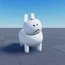 a 3d model of a white rabbit with a sad face on its face