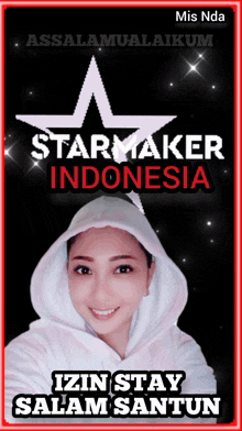 a poster for starmaker indonesia shows a woman in a hoodie