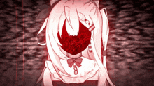 a drawing of a girl with white hair and a red eye