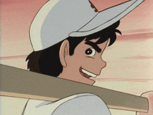 a cartoon character is smiling and holding a bat
