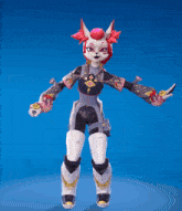 a cartoon character with red hair and white arms is standing on a blue surface