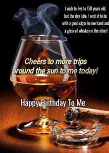 a birthday card with a glass of whiskey and a cigar on it