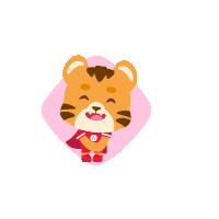 a cartoon tiger is wearing a red cape and says " terima kasih "