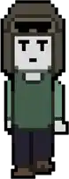 a pixel art illustration of a man wearing a hat and sunglasses .