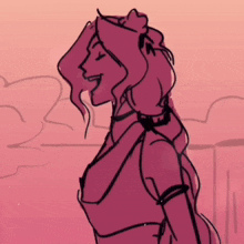 a drawing of a woman with long hair and a choker