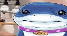a drawing of a dolphin with the name jeff on its collar