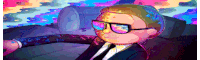 a cartoon character wearing glasses and a suit is sitting in a car