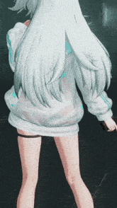 a girl with long white hair and a white shirt