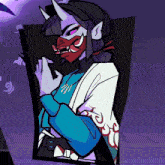 a cartoon drawing of a person wearing a mask with horns