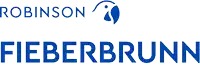 a logo for robinson fieberbrunn in blue and green letters