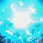 a blue background with a white circle in the middle of it