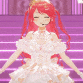 a girl with red hair is wearing a white dress and a crown