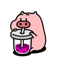 a cartoon pig drinking from a cup with bubbles