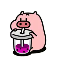 a cartoon pig drinking from a cup with bubbles