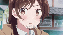 a close up of a girl 's face with the words cici irl below it