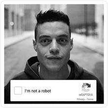 a black and white photo of a man with the words " i 'm not a robot " next to him