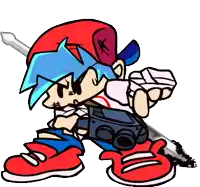 a cartoon character with a gun and a guitar .