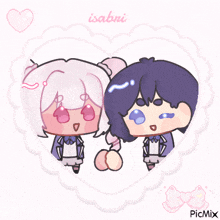 a couple of cartoon characters in a heart shaped frame with isabri written on the top