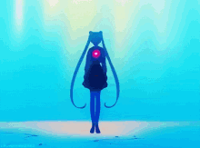 a girl in a pink dress is flying through the air with a pink light behind her
