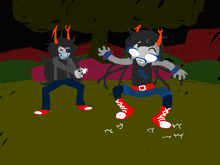 a cartoon drawing of two trolls with one wearing a shirt that says mercury