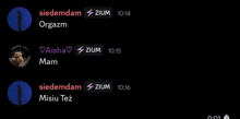 a screenshot of a telegram conversation between aisha and cium