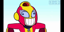 a cartoon character with a big smile on his face .