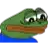 a green frog is sitting on a blue surface with a sad face .