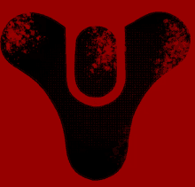a red background with a black symbol in the middle