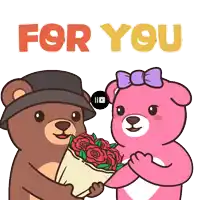 a cartoon of a teddy bear giving a bouquet of roses to another teddy bear with the words for you behind them