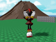 a shadow the hedgehog is standing in front of a mountain