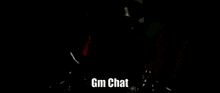 a close up of a skull with the words `` gm chat '' written on it in the dark .