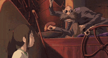 a man with glasses and a mustache is standing next to a little girl