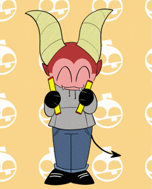 a cartoon character with horns and a tail