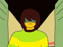 a cartoon character with a yellow and green striped shirt on