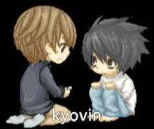 a pixel art of two anime characters with the name kyovin