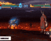 a screenshot of a video game with lee and madara fighting