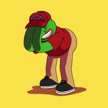 a cartoon character with a pepperoni pizza hat on