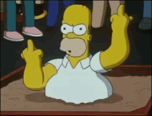 homer simpson is giving the middle finger while being buried in the dirt