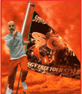 a man is holding up a flag that says sgv free your style