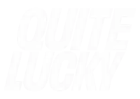 quite lucky is written in a blue font on a white background