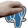 a close up of a person 's hand holding a blue sticker with the letter f on it .