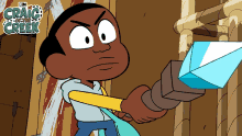 a cartoon of a boy holding a sword with the words craig and the creek above him