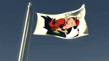 a flag with a cartoon of two men kissing on it