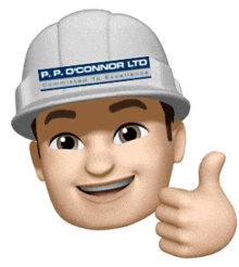 a man wearing a hard hat that says p.p. o'connor ltd on it