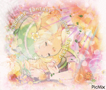 a picture of a girl sleeping with the words summer fantasy written around her