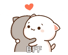 a cartoon of two cats hugging each other with the word bff written below them