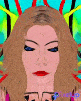 a painting of a woman 's face with pixelup written on the bottom right